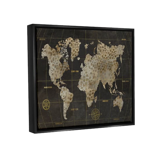 Stupell Industries Giraffe Animal Pattern Atlas Map Compass Framed Floater Canvas Wall Art